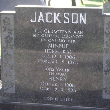 JACKSON Minnie FERREIRA 1906-1971 &amp; Henry 1906-1995
