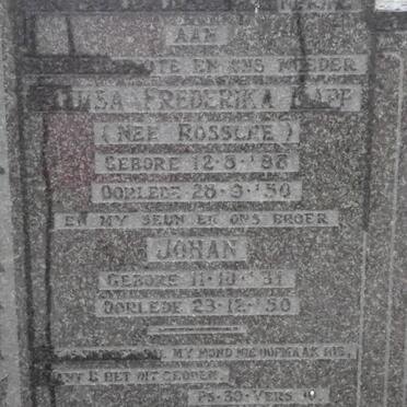 KAPP Louisa Frederika ROSSLEE 1888-1950 :: KAPP Johan 1931-1950