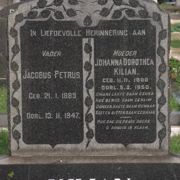 KILIAN Jacobus Petrus 1889-1947 &amp; Johanna Dorothea 1888-1950