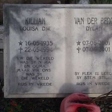 KILLIAN Louisa D.W. 1935-1994 :: BERG Dylan, van der 2001-2001