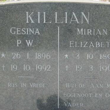 KILLIAN Mirian Elizabeth 1892-1967 :: KILLIAN Gesina P.W. 1896-1992