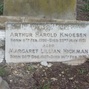 KNOESEN Arthur Harold 1920-1921 :: HICKMAN Margaret Lilian 1927-1932