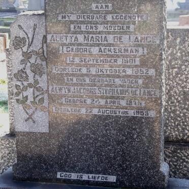 LANGE Alwyn Jacobus Stephanus, de 1875-1955 &amp; Aletta Maria ACKERMAN 1901-1952