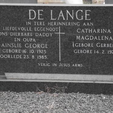 LANGE Ainslie George, de 1925-1985 &amp; Catharina Magdalena GERBER 1927-