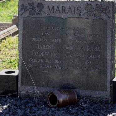 MARAIS Barend Lodewyk 1887-1972 &amp; Dorothea Maria VAN ONSELEN 1889-1956