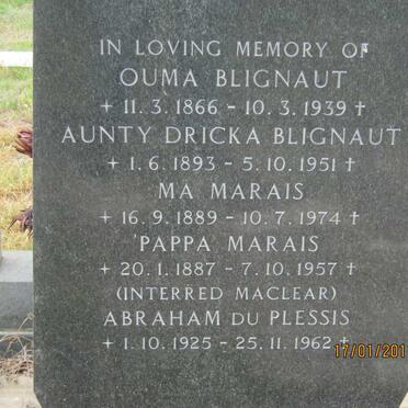 MARAIS :: BLIGNAUT :: PLESSIS, du