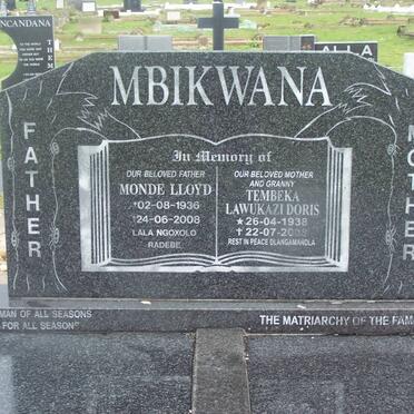 MBIKWANA Monde Lloyd 1936-2008 &amp; Tembeka Lawukazi Doris 1938-2009