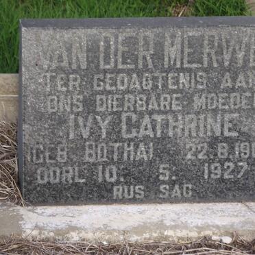 MERWE Ivy Cathrine, van der nee BOTHA 1900-1927