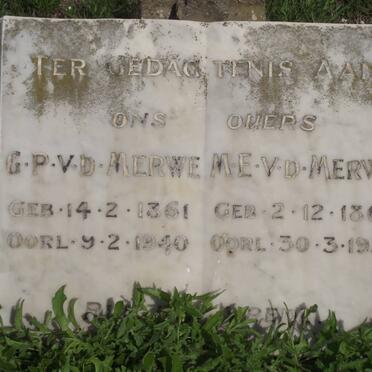 MERWE G.P., v.d. 1861-1940 &amp; M.E. 1864-1937
