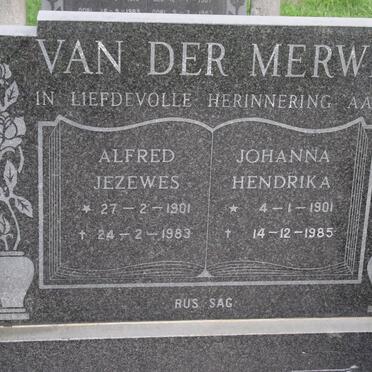 MERWE Alfred Jezewes, van der 1901-1983 &amp; Johanna Hendrika 1901-1985
