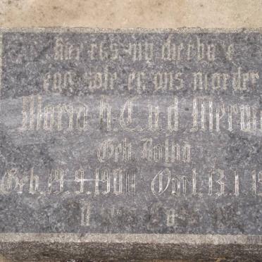 MERWE Maria H.C., v.d. nee BOTHA 1900-1930
