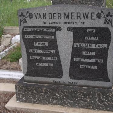 MERWE Emmie, van der GOUWS -1961 &amp; William Carl -1978