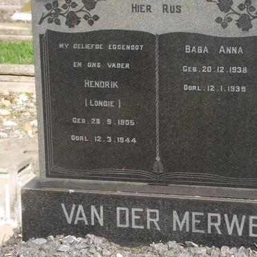 MERWE Hendrik, van der 1905-1944 :: MERWE Anna, van der 1938-1939