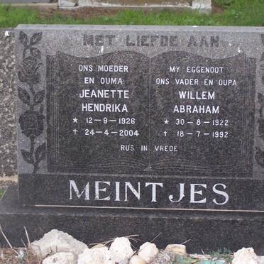 MEINTJES Willem Abraham 1922-1992 &amp; Jeanette Hendrika 1926-2004