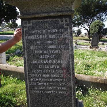 MIDDLETON Thomas Ham -1887 &amp; Jane Georgianna Elizabeth -1902