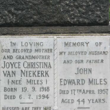 MILES John Edward -1957 &amp; Joyce Christina VAN NIEKERK 1918-1994