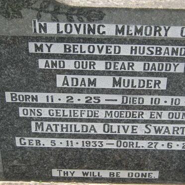 MULDER Adam 1925-1957 &amp; Mathilda Olive SWART 1933-2005
