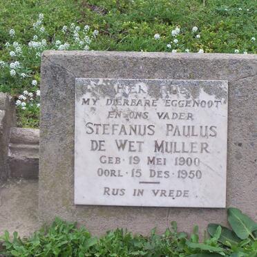 MULLER Stephanus Paulus De Wet 1900-1950