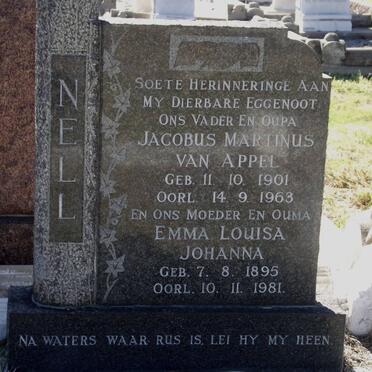 NELL Jacobus Martinus Van Appel 1901-1963 &amp; Emma Louisa Johanna 1895-1981