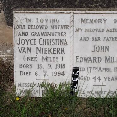 NIEKERK Joyce Christina, van nee MILES 1918-1994 :: MILES John Edward -1957