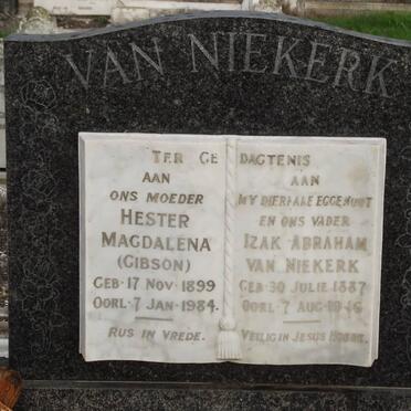 NIEKERK Izak Abraham, van 1887-1946 &amp; Hester Magdalena GIBSON 1899-1984