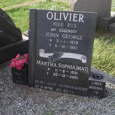 OLIVIER John George 1928-1993 &amp; Martha Sophia 1931-2001