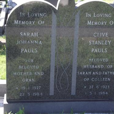 PAULS Clive Stanley 1923-1984 &amp; Sarah Johanna 1927-1984