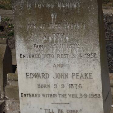 PEAKE Martha 1872-1952 &amp; Edward John 1876-1953