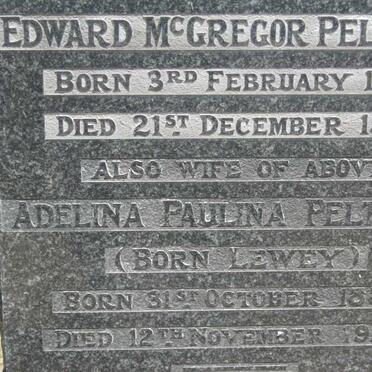 PELTERET Edward McGregor 1883-1951 &amp; Adelina Paulina LEWEY 1886-1952 