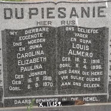 PIESANIE Louis Almero, du 1916-1996 &amp; Carolina Elizabeth Paulina JONKER 1918-1970