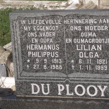 PLOOY Hermanus Philippus, du 1913-1988 &amp; Lilian Olga 1921-1999
