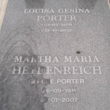 PORTER Louisa Gesina 1909-2001 :: HEYDENREICH Martha Maria nee PORTER 1911-2002