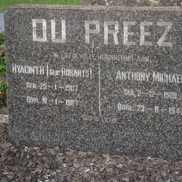 PREEZ Anthony Michael, du 1900-1947 &amp; Hyacinth ROBARTS 1907-1967
