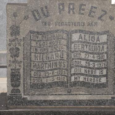 PREEZ Hilgard Marthinus, du 1889-1962 &amp; Alida Gertruida 1901-1976