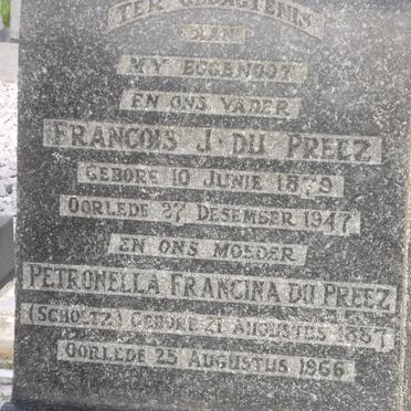 PREEZ Francois J., du 1879-1947 &amp; Petronella Francina SCHOLTZ 1887-1966