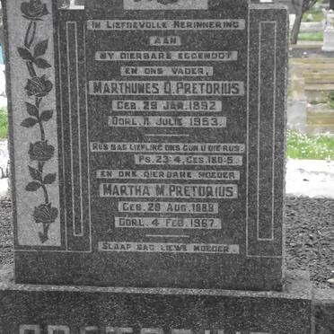 PRETORIUS Marthunes O. 1892-1953 &amp; Martha M. 1889-1967