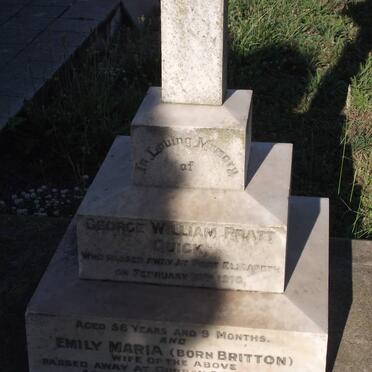QUICK George William Pratt -1910 &amp; Emily Maria BRITTON -1935