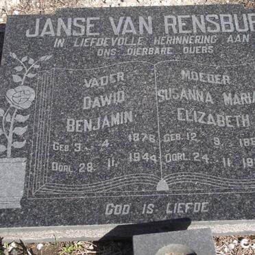 RENSBURG Dawid Benjamin, janse van 1876-1944 &amp; Susanna Maria Elizabeth 1880-1968