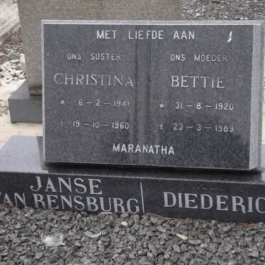 RENSBURG Christina, janse van 1941-1960 :: DIEDERICKS Bettie 1920-1989