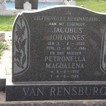 RENSBURG Jacobus Johannes, van 1920-1981 &amp; Petronella Magdalena 1900-1989