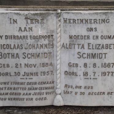 SCHMIDT Nicolaas Johannes Botha 1884-1957 &amp; Aletta Elizabeth 1887-1977