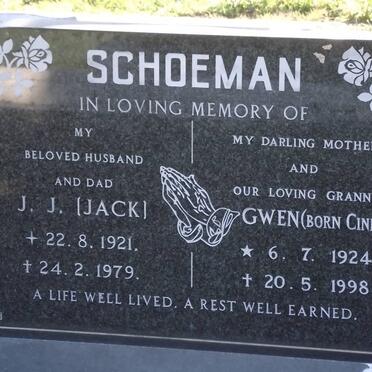 SCHOEMAN J.J. 1921-1979 &amp; Gwen CINNAMON 1924-1998