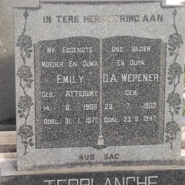 TERBLANCHE Emily nee ATTEBURY 1906-1971 :: WEPENER D.A. 1902-1947