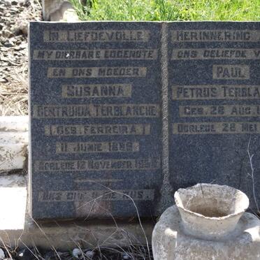 TERBLANCHE Paul Petrus 1885-1926 &amp; Susanna Gertruida FERREIRA 1886-1955