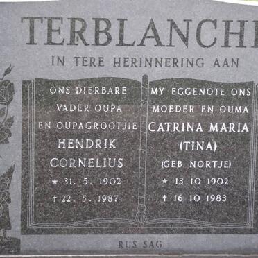 TERBLANCHE Hendrik Cornelius 1902-1987 &amp; Catrina Maria NORTJE 1902-1983
