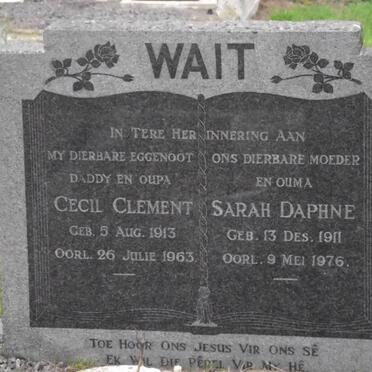 WAIT Cecil Clement 1913-1963 &amp; Sarah Daphne 1911-1976