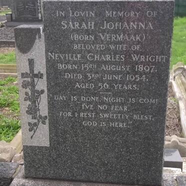 WRIGHT Sarah Johanna nee VERMAAK 1897-1954