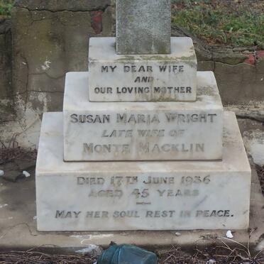 WRIGHT Susan Maria fromerly MACKLIN -1936