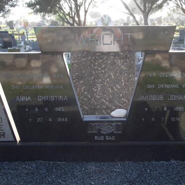 WRIGHT Jakobus Johannes 1895-1974 &amp; Anna Christina 1906-1949