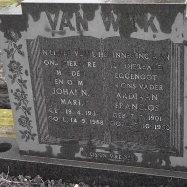 WYK Adriaan Francois, van 1901-1950 &amp; Johanna Maria 1904-1988
